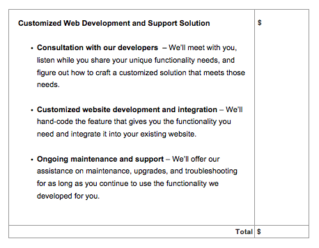 web development pricing section