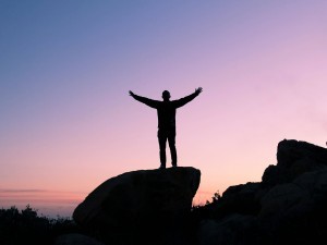 A person celebrating success.